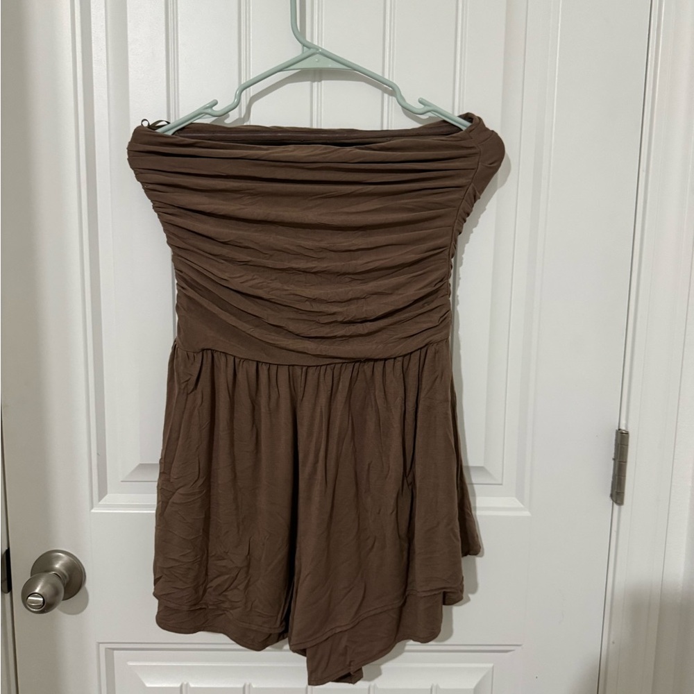 Pink Lily Tammy Brown Strapless Romper